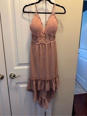 Dusty Rose Lace-Trim High-Low Dress